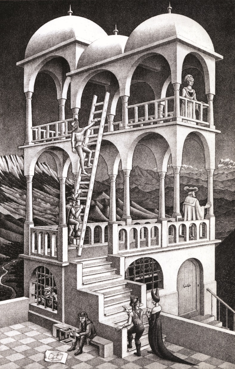 <p>艾薛爾／瞭望臺／&nbsp;1958&nbsp;年／蝕刻版&nbsp;紙&nbsp;45.9&times;29.4&nbsp;公分／私人收藏&nbsp;</p>
